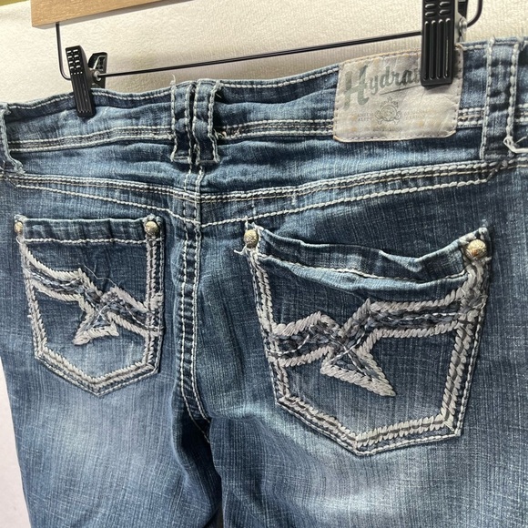 Hydraulic Bootcut Jeans Womens 13/14 Wide Stitch Embroidered Blue Denim 2226 - Picture 9 of 10